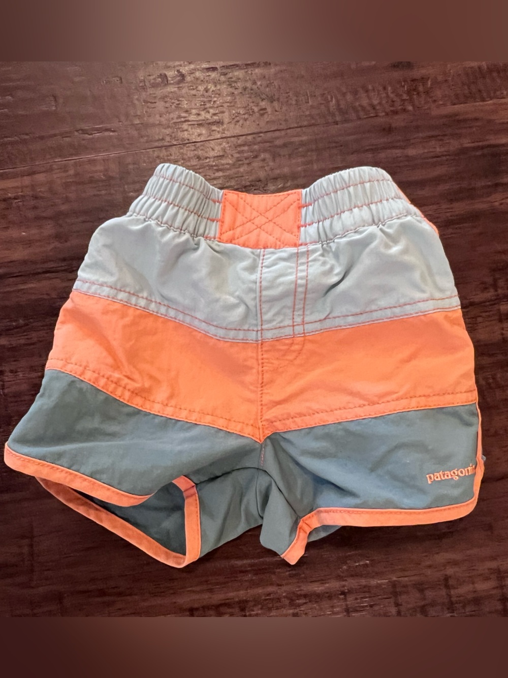 Patagonia Kids Colorblock Shorts in Orange & Light Blue